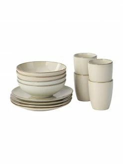 Westwing Collection Vaisselle à petit déjeuner beige fait main Thalia, 4 personnes (12 élém.), Ø 23 x haut. 3 cm -Cuisine Soldes 2022 Vaisselle a petit dejeuner beige fait main Thalia 4 personnes 12 elem 3