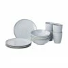 Westwing Collection Vaisselle à petit déjeuner bleu gris fait main Thalia, 4 personnes (12 élém.), Ø 23 x haut. 3 cm