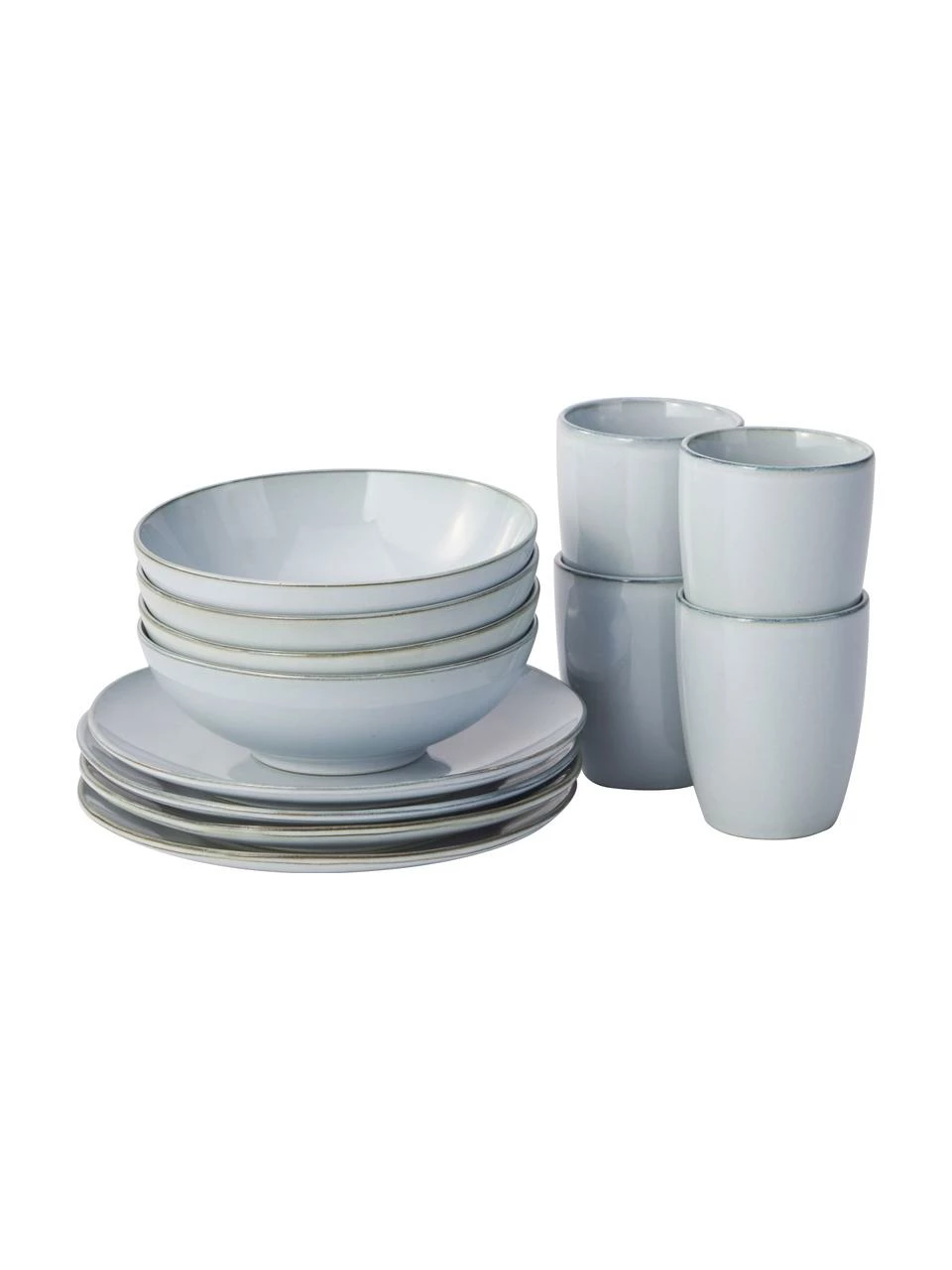 Westwing Collection Vaisselle à petit déjeuner bleu gris fait main Thalia, 4 personnes (12 élém.), Ø 23 x haut. 3 cm 6 Westwing Collection Vaisselle à petit déjeuner bleu gris fait main Thalia, 4 personnes (12 élém.), Ø 23 x haut. 3 cm – Image 4