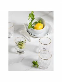Westwing Collection Verre à eau artisanal à rebord doré Minna, 4 pièces, Ø 8 x haut. 10 cm, 300 ml -Cuisine Soldes 2022 Verre a eau artisanal a rebord dore Minna 4 pieces 2