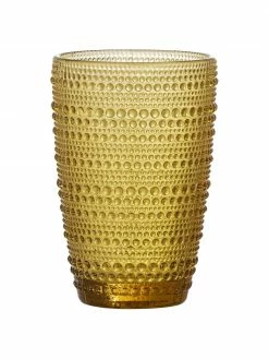 Bloomingville Verre à eau jaune embossé Blia, Ø 9 x haut. 13 cm, 375 mlSeulement 1 produit disponible