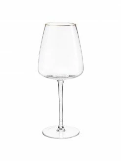 Westwing Collection Verre à vin blanc soufflé bouche avec bord doré Ellery, 4 pièces, Ø 9 x haut. 21 cm