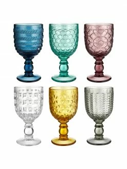 Villa D'Este Home Tivoli Verre à vin multicolore avec embossage décoratif, 6 élém., Ø 9 x haut. 17 cm