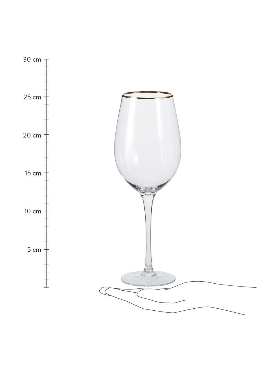 Ladelle Verre à vin transparent avec bord doré Chloe, 4 pièces, Ø 9 x haut. 26 cm 4 Ladelle Verre à vin transparent avec bord doré Chloe, 4 pièces, Ø 9 x haut. 26 cm – Image 2